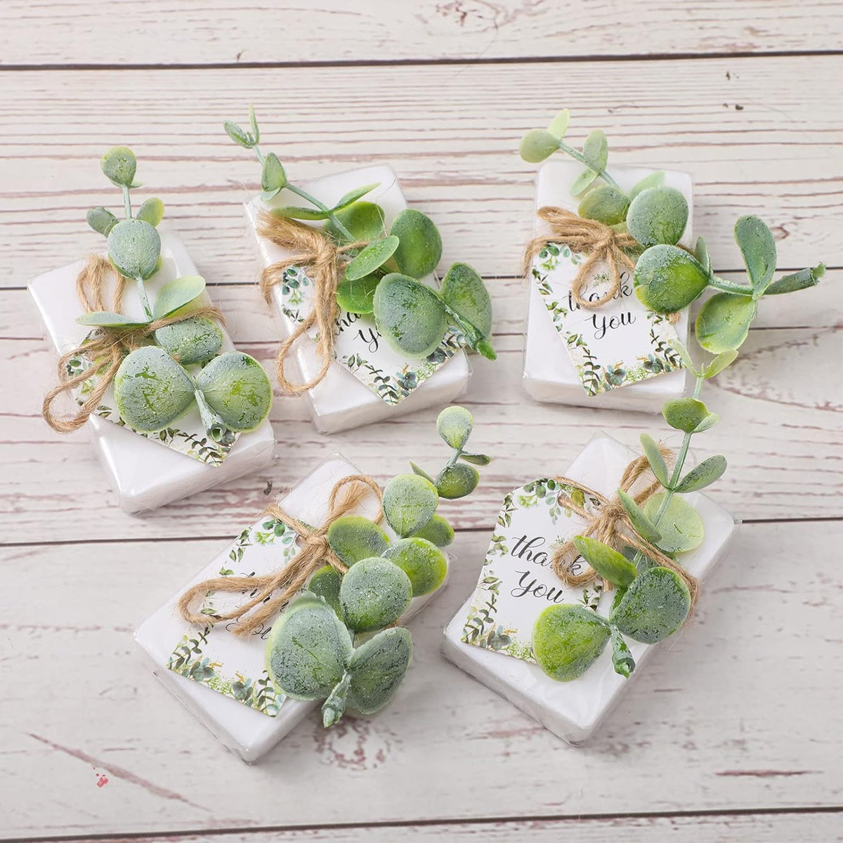 60 Sets Mini Soap Favors with Eucalyptus & Gift Cards - Elegant Scented Soap Bars for Wedding Guests