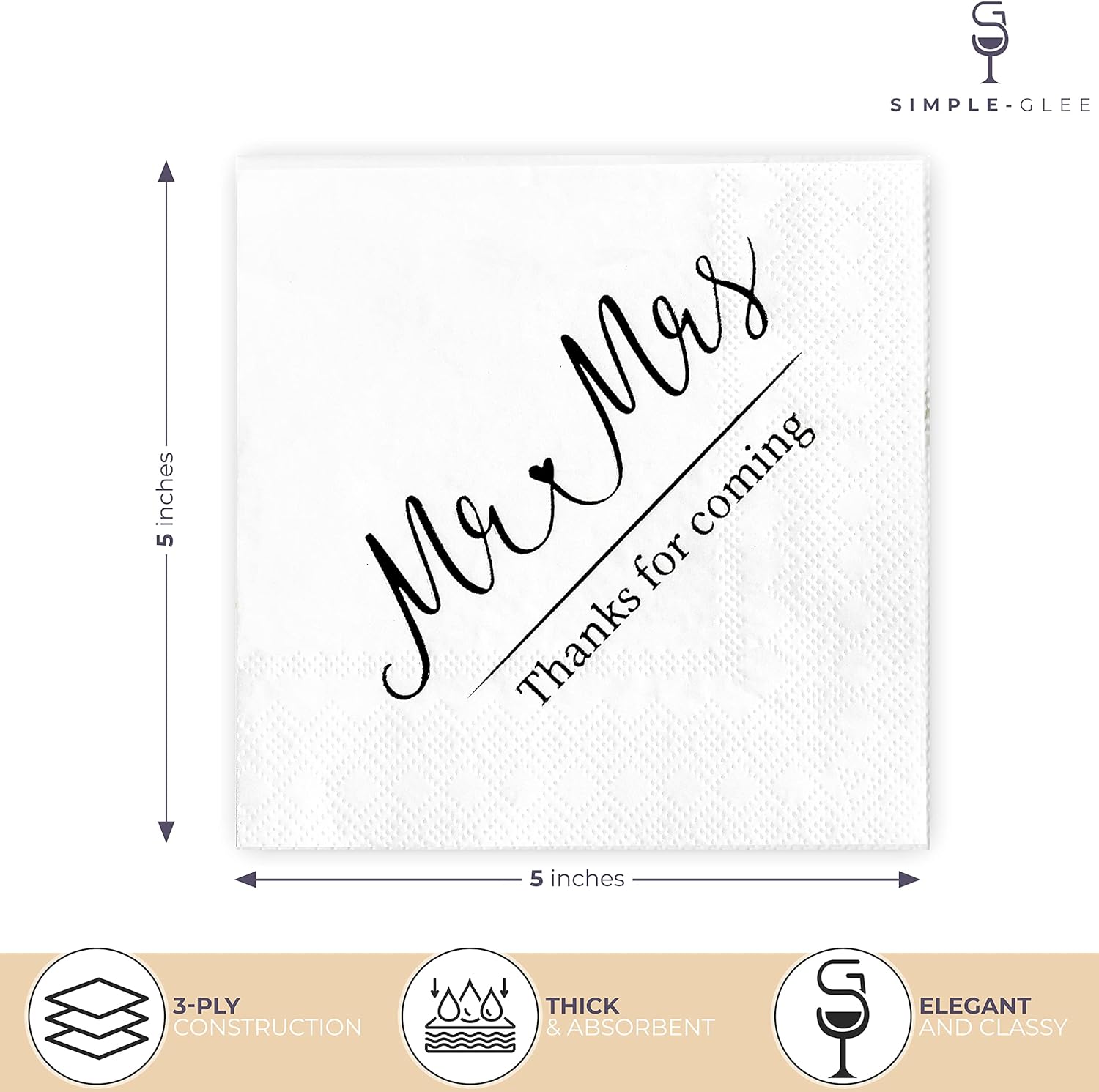 Mr. & Mrs. Cocktail Napkins - 50 Pack Disposable Wedding Napkins for Minimalist/Gatsby Theme