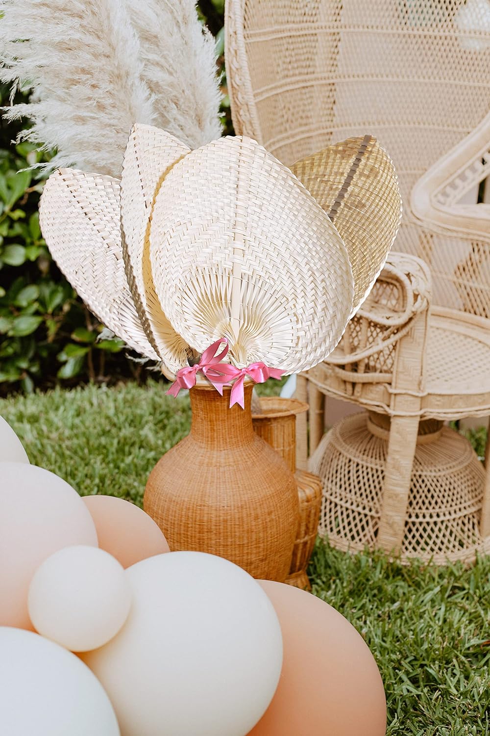 Set of 12 Wedding Raffia Fans - Palm Leaf Hand Fans for Guests - Eco-Friendly Cooling Elegance