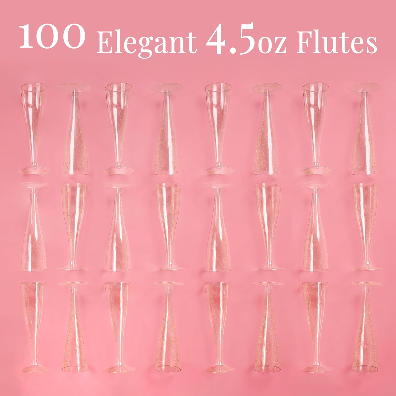 100 Gold Champagne Flutes - Elegant Disposable Toasting Glasses for Gatsby Wedding