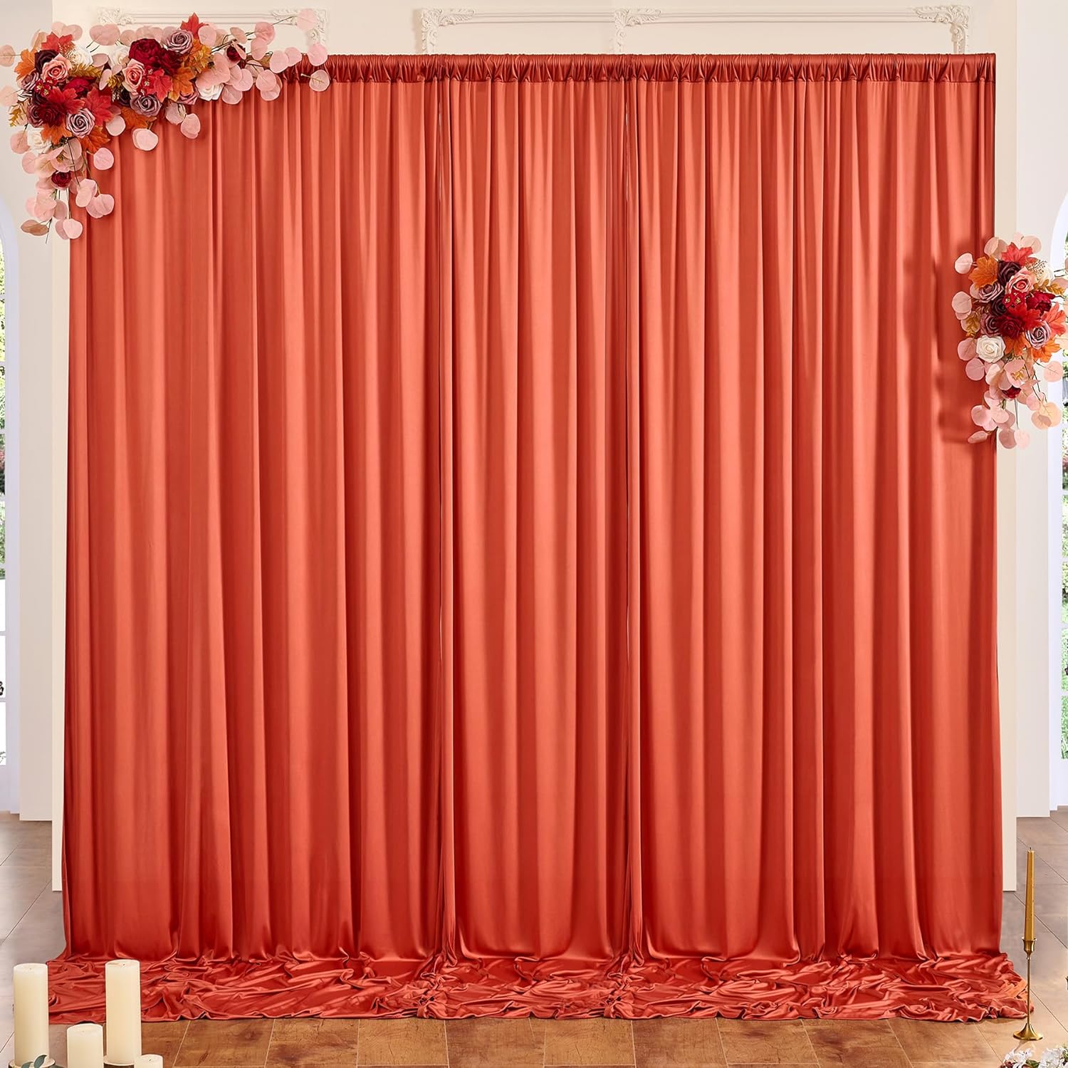 Rich Terracotta Polyester Curtains: 10x10 FT Backdrop, 2 Panels - Luxurious Accent for Wedding Decor