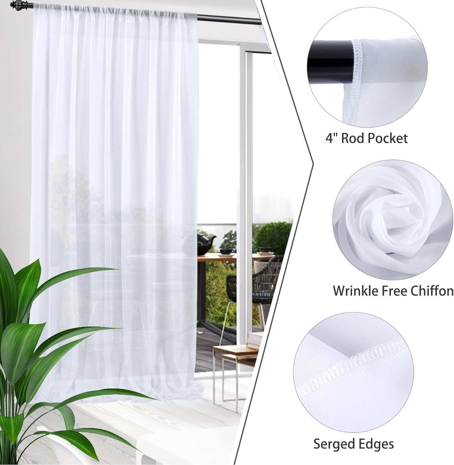 Ethereal Elegance: White Chiffon Curtains 10x10 FT, 2 Panel Backdrop - Ideal for Wedding Celebrations