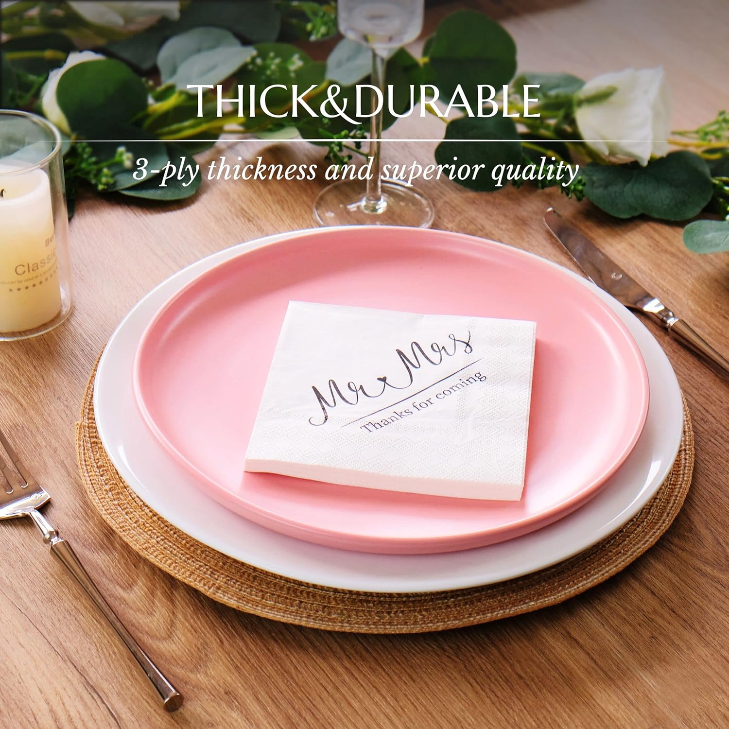 Mr. & Mrs. Cocktail Napkins - 50 Pack Disposable Wedding Napkins for Minimalist/Gatsby Theme