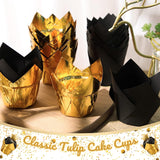 160 Pcs Gold and Black Aluminum Foil Baking Cups - Elegant Cupcake Liners for Gatsby Wedding