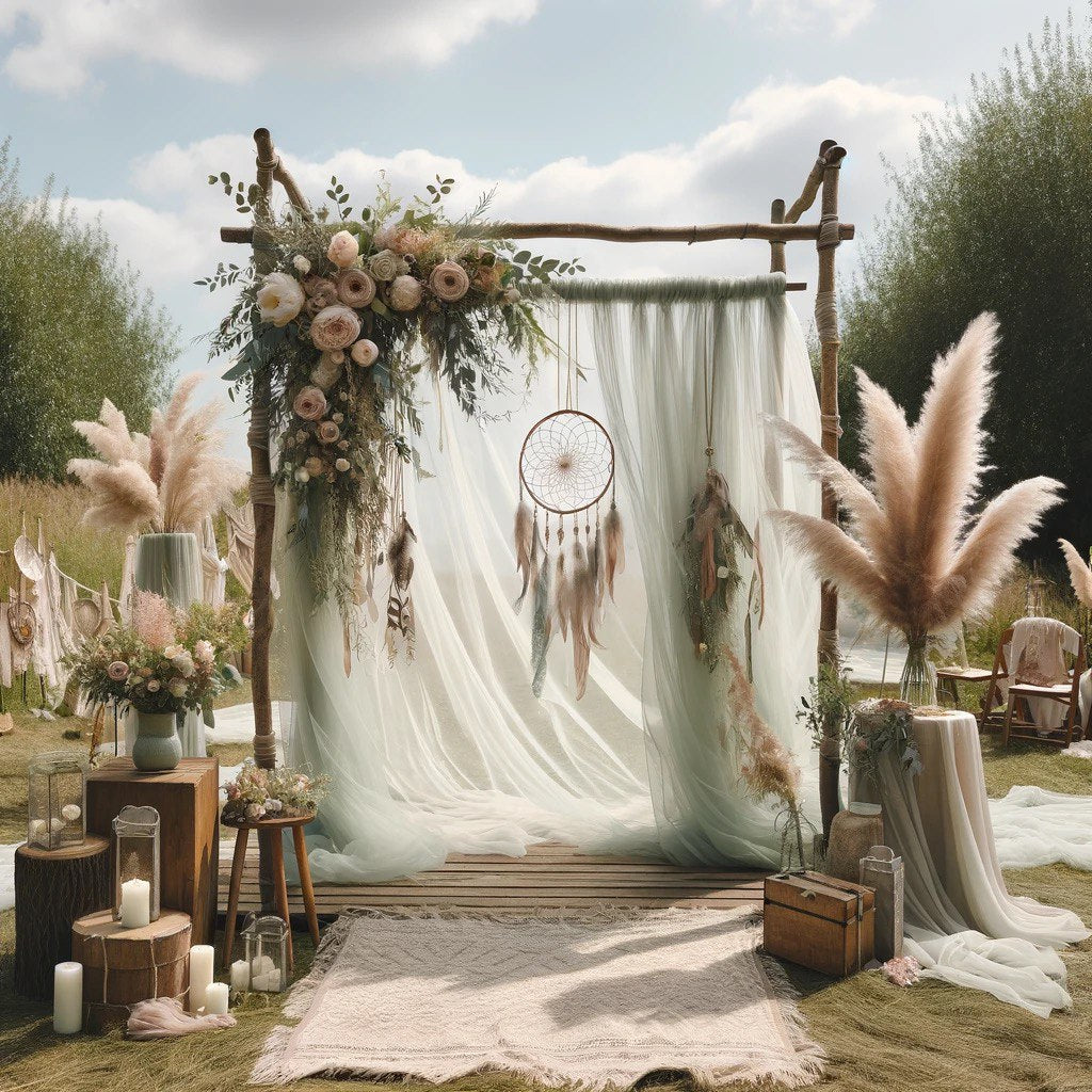 Ethereal Charm: Light Green Chiffon Curtains 5ft x 10ft, 2 Panels - Ideal for Romantic Wedding Decor