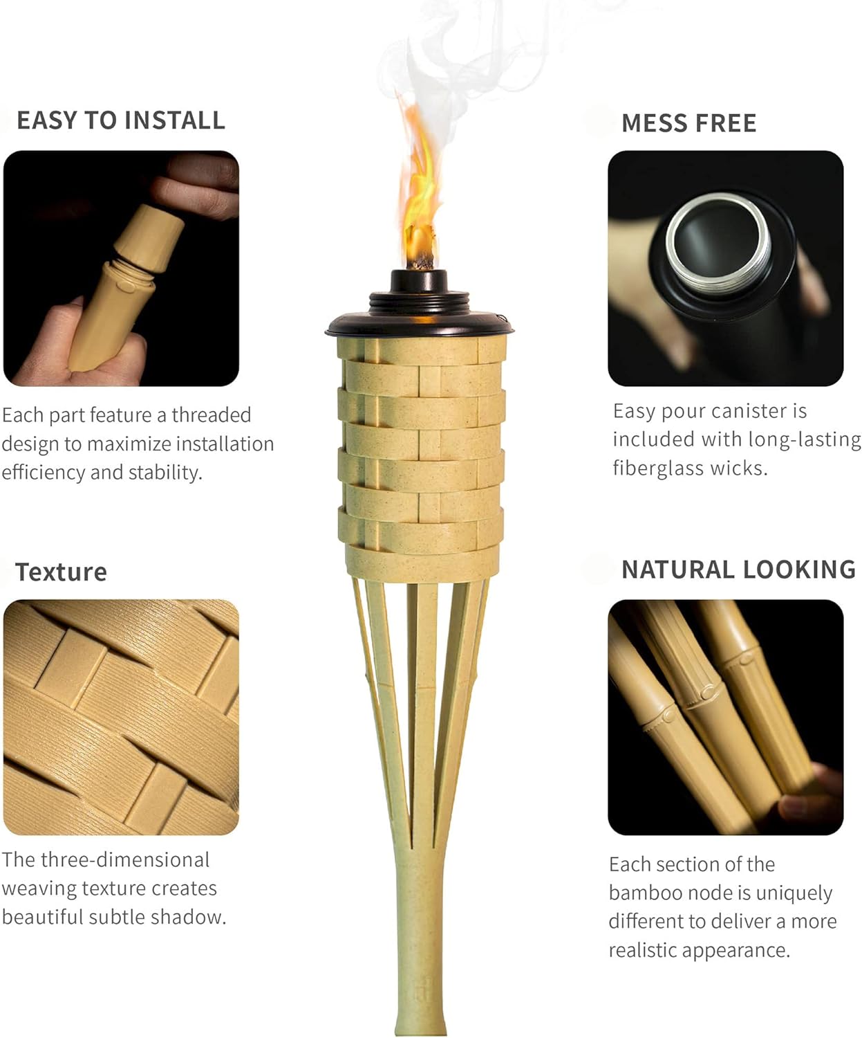 Elegant Faux Bamboo Outdoor Torch Stands - 60" Tall - Perfect for Weddings and Garden Events