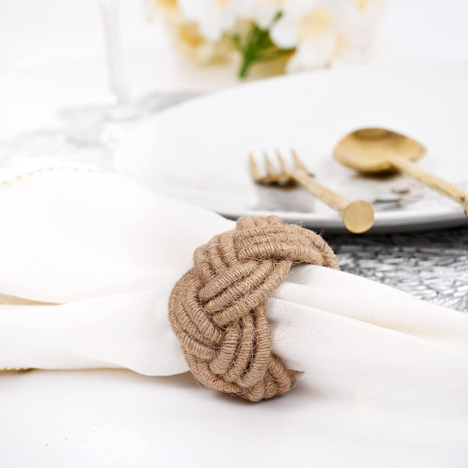 Nautical Napkin Rings Set of 12 - Elegant Woven Napkin Holders for Wedding & Coastal Events