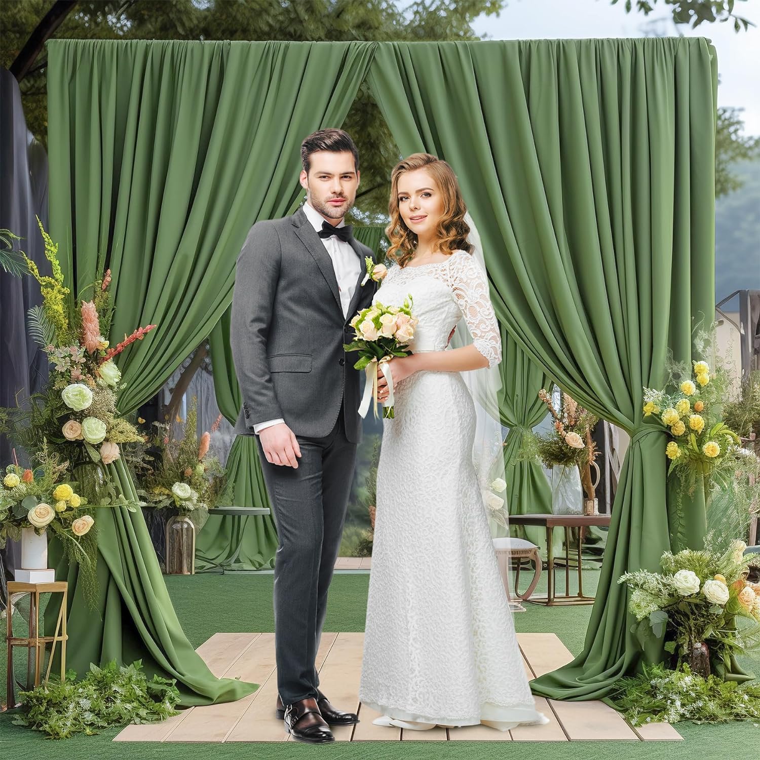 Lush Elegance: Wedding Fabric Green Curtains, 5ft x 10ft, 2 Panels - Perfect for Enchanting Wedding Decor