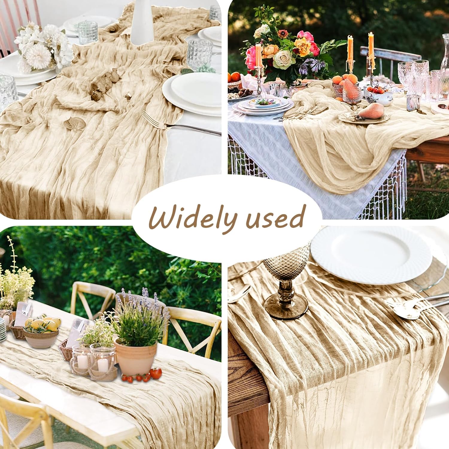 Rustic Elegance: 2-Pack Beige Cheesecloth Table Runner, 35x120 Inches - Ideal for Boho Weddings and Events