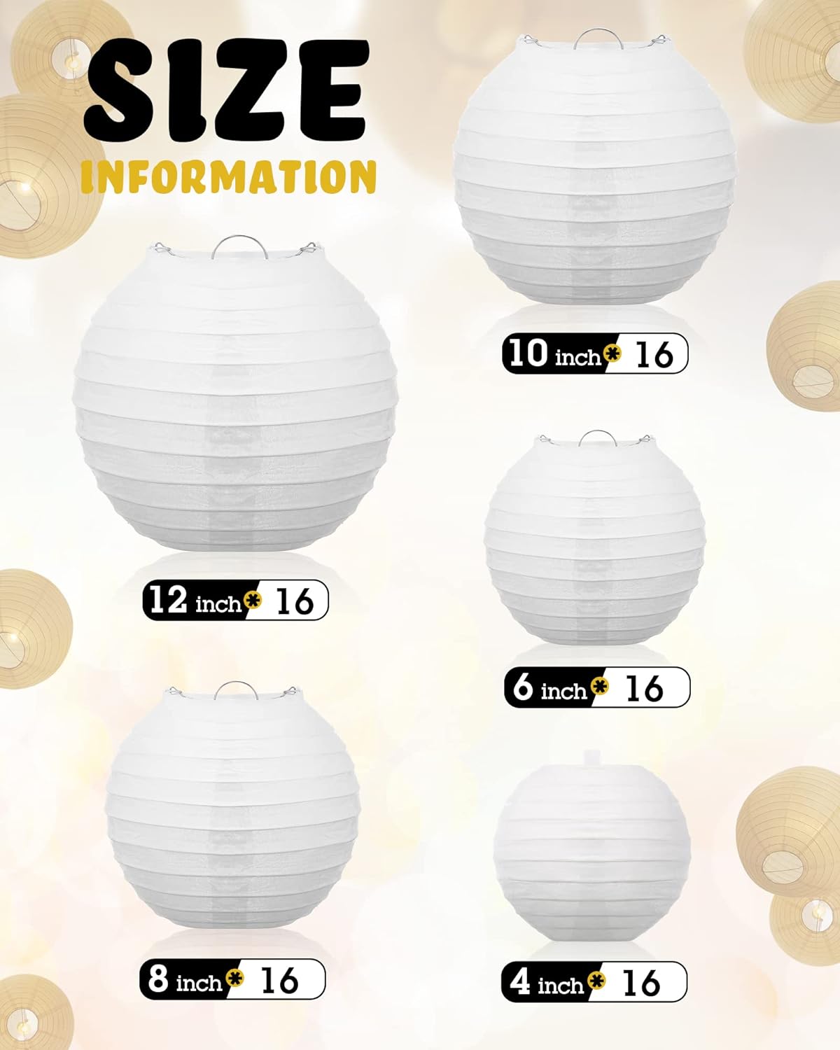 Elegant Ambiance: 80 Pack White Paper Lanterns in Assorted Sizes (4"-12") - Perfect for Wedding Decor