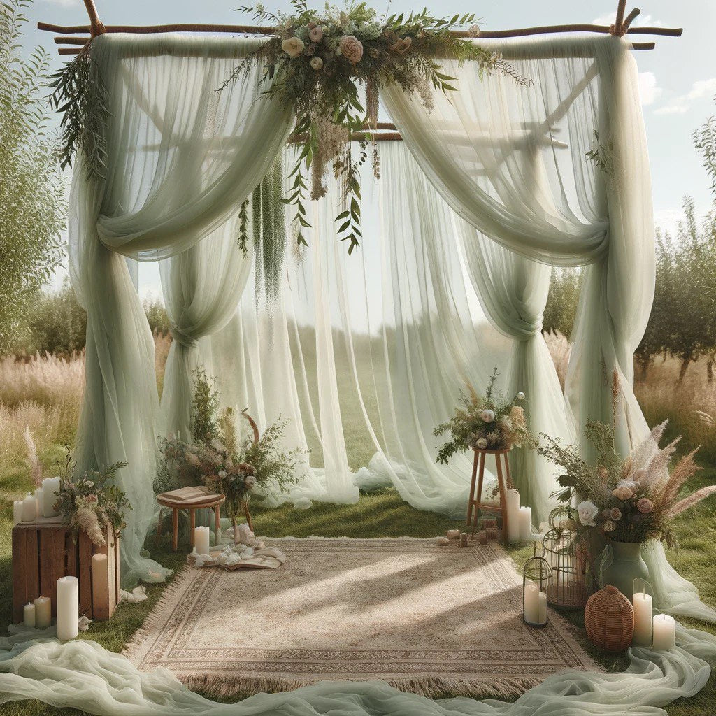 Ethereal Charm: Light Green Chiffon Curtains 5ft x 10ft, 2 Panels - Ideal for Romantic Wedding Decor