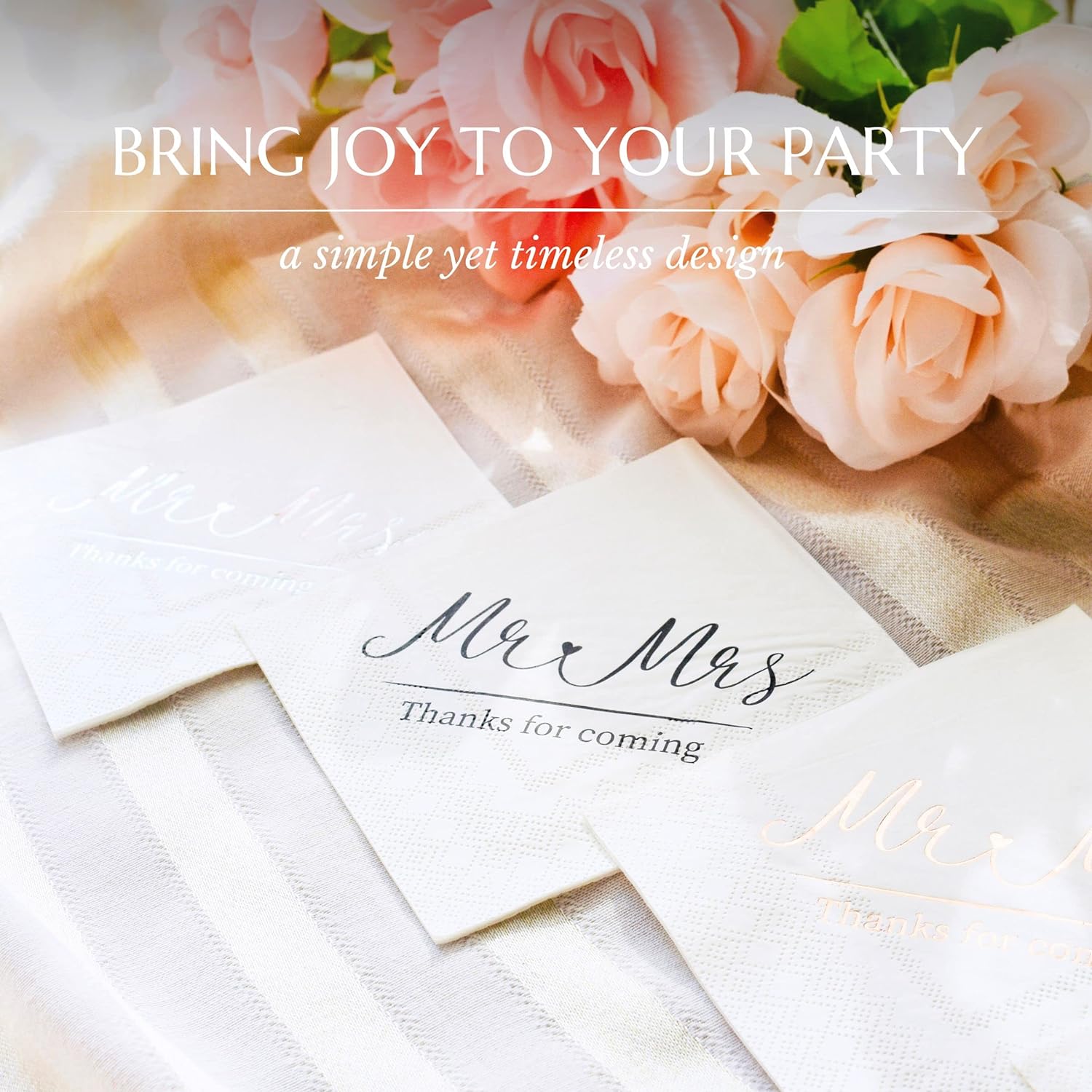 Mr. & Mrs. Cocktail Napkins - 50 Pack Disposable Wedding Napkins for Minimalist/Gatsby Theme