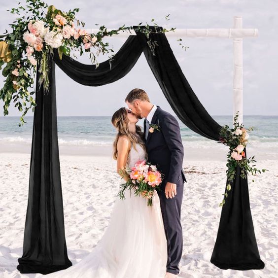 Black Wedding Arch Draping Fabric 19FT - 2 Panels Elegant Decor for Minimalist and Gatsby Weddings