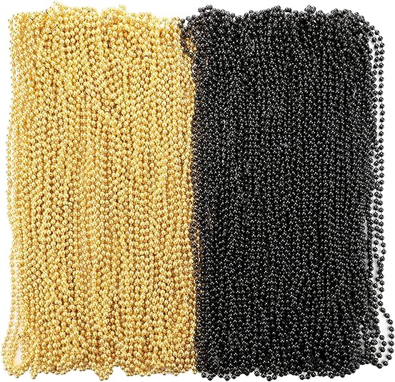 100 Pcs Gatsby Mardi Gras Beads Necklaces 33" Bulk - 50 Black & 50 Gold for Elegant Gatsby Weddings