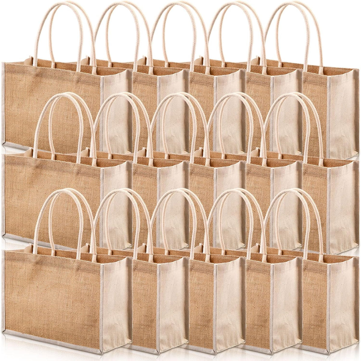 16 Pack Burlap Tote Gift Beach Bags with Cotton Handles - Reusable Bridesmaid Wedding Gift Totes