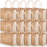 16 Pack Burlap Tote Gift Beach Bags with Cotton Handles - Reusable Bridesmaid Wedding Gift Totes