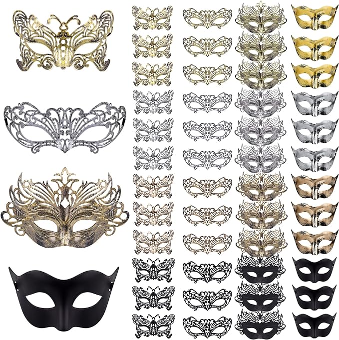 48 Pieces Vintage Venetian Masquerade Masks - Antique Masks Collection for Gatsby Wedding