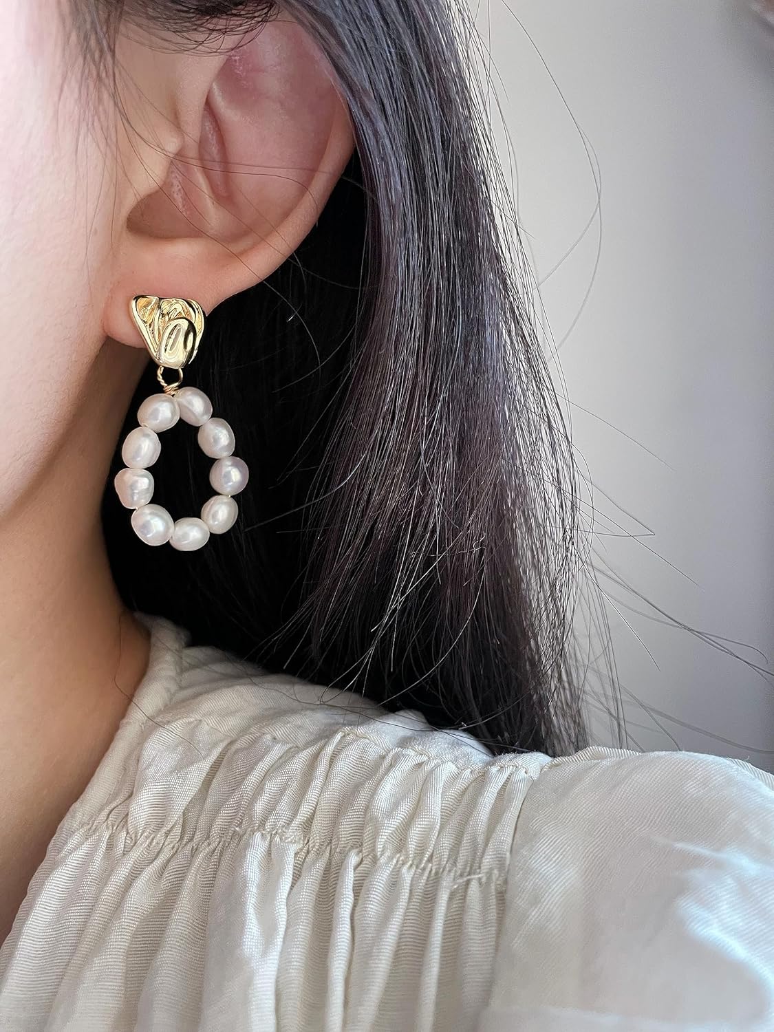 Elegant White Baroque Pearl Earrings for Women - Perfect for Wedding & Formal Occasions