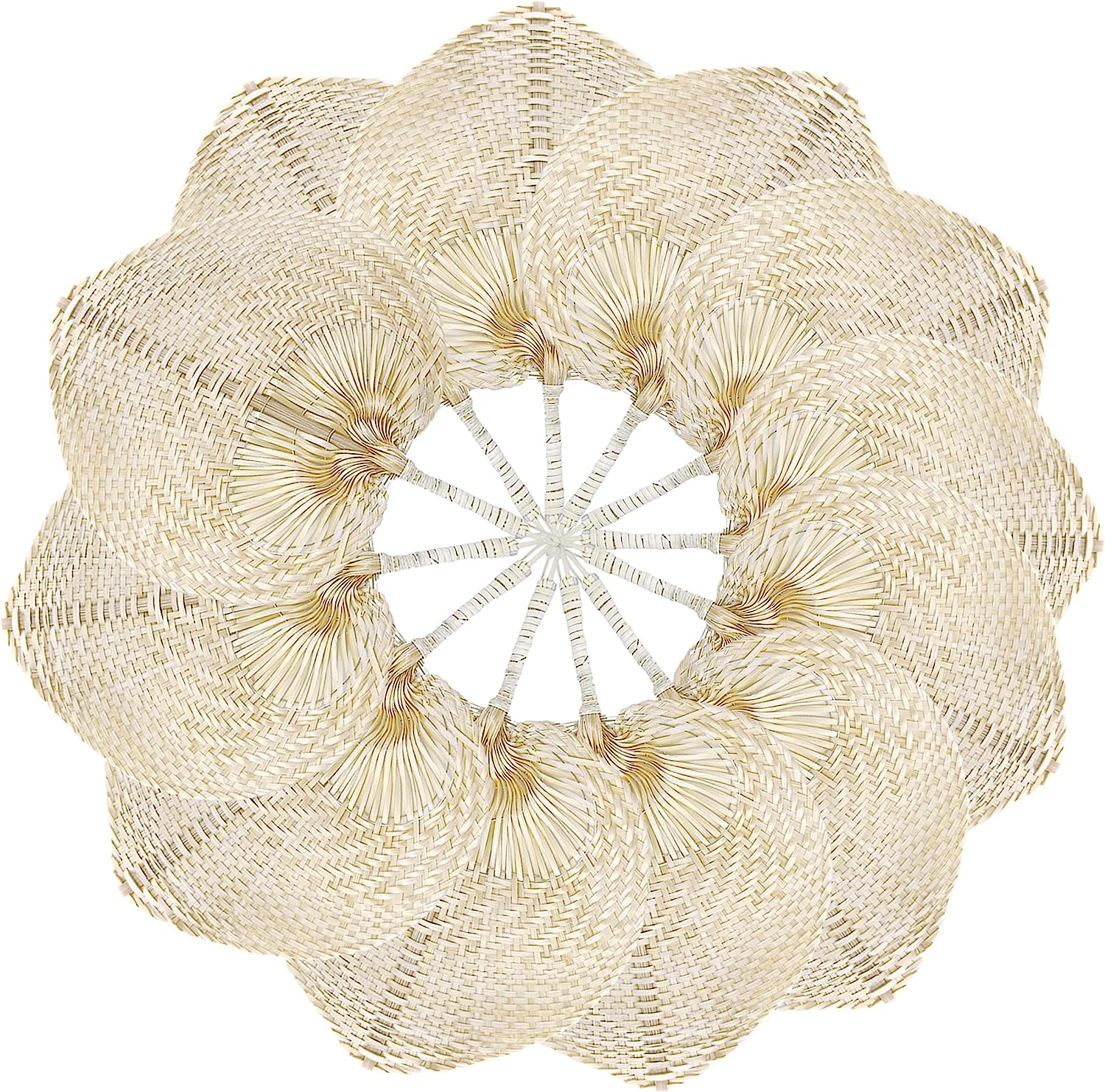 Set of 12 Wedding Raffia Fans - Palm Leaf Hand Fans for Guests - Eco-Friendly Cooling Elegance