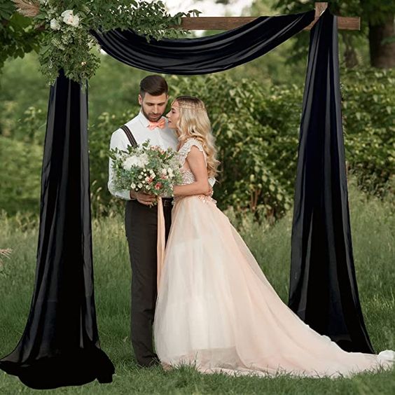 Black Wedding Arch Draping Fabric 19FT - 2 Panels Elegant Decor for Minimalist and Gatsby Weddings