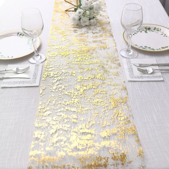 2 Pieces Gold Table Runner Metallic Glitter Table Cloths - 12 x 108 Inch - Elegant Decor for Minimalist Weddings