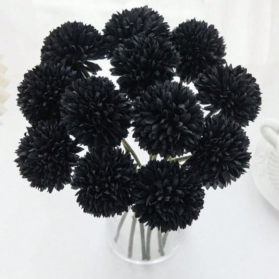 15pcs Black Artificial Silk Hydrangea Chrysanthemum Ball Flowers - Chic Decor for Minimalist and Gatsby Weddings