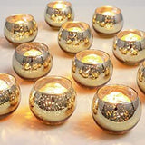 Set of 12 Round Gold Votive Candle Holders - Mercury Glass Design for Gatsby Wedding Decor