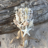 10 IN Beach Wedding Bridal Bouquet with Dried Naturals and Seashells - Unique Seaside Ceremony Accessory