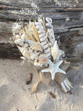 10 IN Beach Wedding Bridal Bouquet with Dried Naturals and Seashells - Unique Seaside Ceremony Accessory