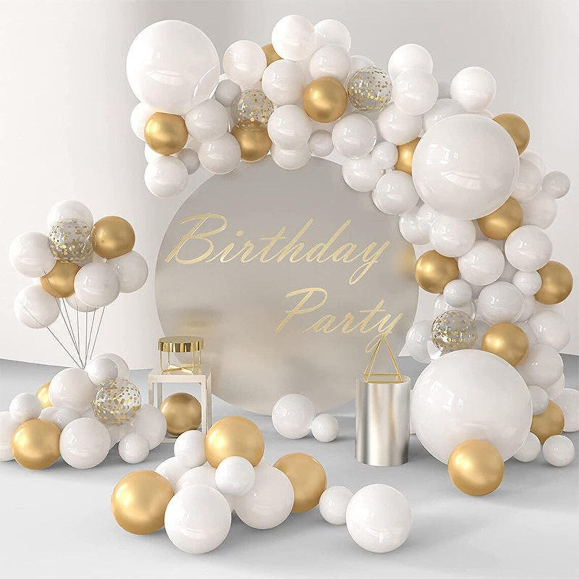 White and Gold Balloon Arch - Timeless Elegance for Luxurious Celebrations!