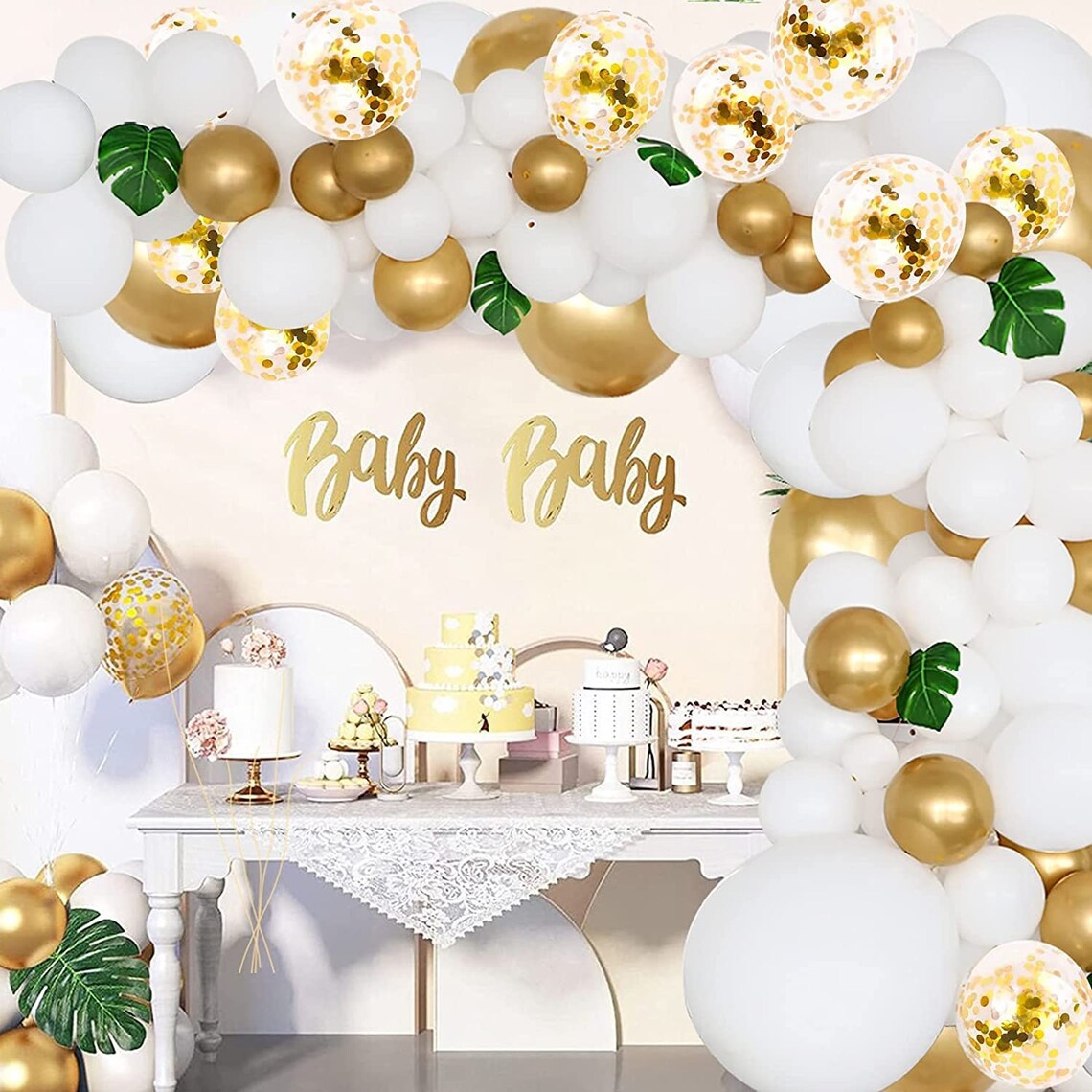 White and Gold Balloon Arch - Timeless Elegance for Luxurious Celebrations!