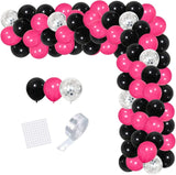 Vibrant Hot Pink and Black Balloon Array - Chic and Daring Atmosphere for Lively Festivities!