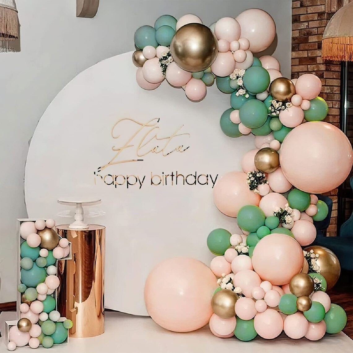 Sage Green and Apricot Balloons Garland - Soft and Elegant Decor for Sophisticated Celebrations