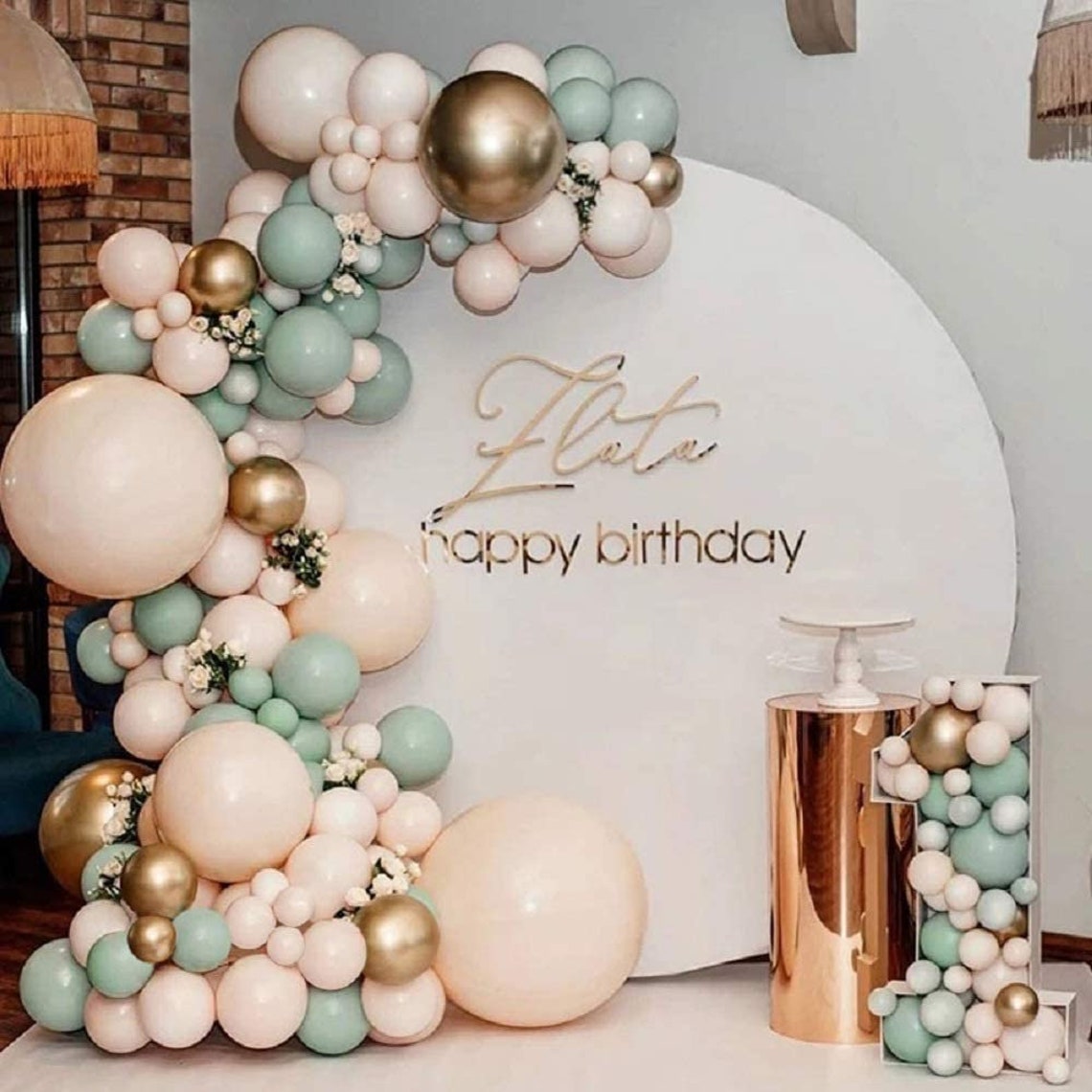 Sage Green and Apricot Balloons Garland - Soft and Elegant Decor for Sophisticated Celebrations